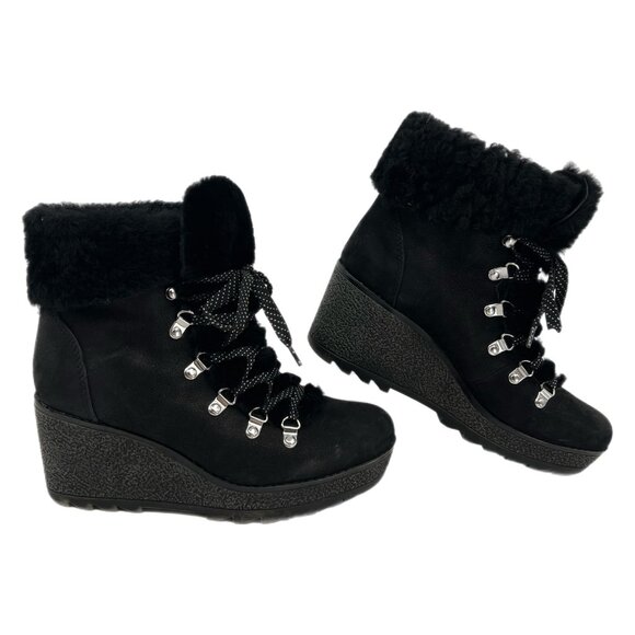 J. Crew Black Cozy Lace Up Suede Wedge Boots | Size 8 - Picture 1 of 10